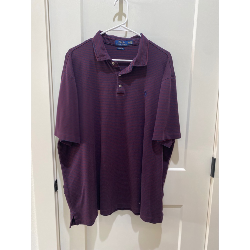 Polo Ralph Lauren Mens XXL Classic Fit Striped Polo Shirt Navy/Purple Red Cotton